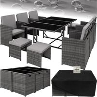 Salon de jardin 10 places encastrable avec housse, gris 167x109,5x73cm