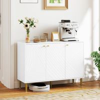 Buffet meuble de rangement avec 2 placard 3 portes étagères ajustables pieds dorés
en acier 107 x 35 x 77 cm blanc