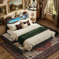 Letto 160x200 cm con cassetti, letto 160x200 con contenitore, testiera regolabile con LED e porta USB, schienale in velluto, rete a doghe, contenitore integrato - Grigio