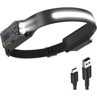Lampada frontale a LED ultra potente con 8 modalità di illuminazione, grandangolo 340°, ricaricabile, con sensore di movimento, lampada frontale a LED estesa IPX4