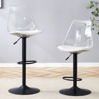 2er-Set moderne höhenverstellbare Barhocker, schwarze Metallfüße, transparente Kunststofflehnen und PU-Leder-Sitze, 360° drehbar, für Küche und Bistro geeignet