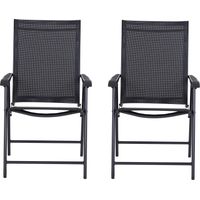 Sedie da Giardino Pieghevoli con Braccioli in Metallo e Textline Nero, 58x64x94cm