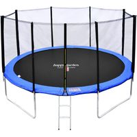 Cama elástica de 370cm reversible azul/verde, Pack trampolín PERTH + red de seguridad + escalera + lona + kit de anclaje.