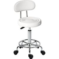 Taburete Giratorio con Respaldo y Ruedas Silla Ajustable para Salón de Belleza Estudio de Tatuajes 32x40x70-86cm Blanco