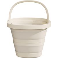 Seau pliable de 10 L avec poignée, base antidérapante, compact et peu encombrant pour le camping, la pêche, le jardinage, le nettoyage, beige