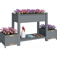 Fioriera Rialzata con 2 Vasi Laterali e Ripiano per Attrezzi, in Legno di Abete, 149x46x76 cm, Grigio