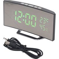 GARRYFIZH Horloge numérique LED 3 niveaux de luminosité Snooze USB alimenté par batterie miroir électronique réveil avec affichage de la température et de l'humidité lumière verte