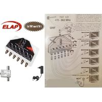Pack amplificateur distributeur TNT RÉGLABLE 40 dB 1 entrée–6 sorties TV (ELAP) + Adaptateur d’Alimentation CATV pour antennes DVB-T