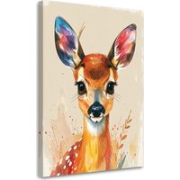 Cuadro en Lienzo, Ciervo animales del bosque en beige, 70x100