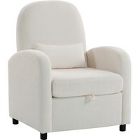 Poltrona Moderna con Spazio Contenitore a Scomparsa e Cuscino, Rivestimento in Pile Teddy, 76x77x95 cm, Crema