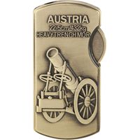 Briquet rechargeable au gaz butane, relief bronze anti-vent, modèle canon, sans gaz inclus.