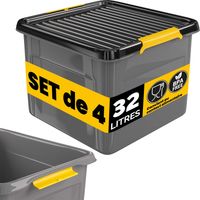 MONZANA® Caisse de rangement robuste avec couvercle hermétique empilable sans BPA gain de place caisse de rangement organisateur 4x 32 L