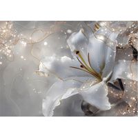Moderne Fototapete Blumen Lilien Abstrakt – Großformat Wandtapete 300x210 cm – Design für Wohnzimmer & Schlafzimmer