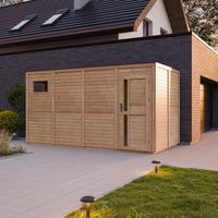 Caseta Jardin Exterior Madera 8,16 m², Cobertizo jardin exterior para Bicicletas y Herramientas, Caseta de Almacenamiento con Paredes de 17 mm y puertas de panel de madera maciza TIMBELA M327F1