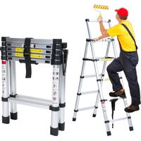 TolleTour Aluminium Teleskopleiter 1,7M Silber, Leiter Ausziehbar Klappleiter, Mehrzweckleiter, Stehleiter, Haushaltsleiter, Außenleiter, 150 kg Belastbarkeit