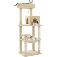 Pawz Road – Arbre à chat en bois 143cm – Griffoirs sisal épais – Condo confortable avec hamac – Pour chats de taille moyenne