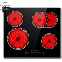 Plaque Vitrocéramique 4 Feux, DELITEER Plaque de Cuisson avec Cadre, Encastrable 60cm, 6600W, Tactile à Curseur, Zone Flexible avec Double Zone et Zone Ovale, Pas de Prise