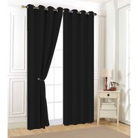 Lot de 2 rideaux uni 140 x 240 cm – 100 % microfibres – Prêt à poser avec 8 anneaux – Noir – Rêves & Déco