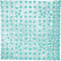 Relaxdays – Tapis de douche antidérapant aspect pierre – Ventouses pour maintien – Lavable à 30° – Carré 53 x 53 cm – Couleur turquoise