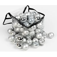 Lot de 60 boules de Noël 6cm Argentées (15 brillantes,15 mates,15 texturées,15 opalines) avec sac de rangement