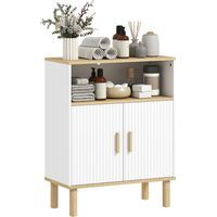Mobile Bagno Autoportante con Ripiano Regolabile, Bianco e Legno Naturale