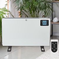 Convecteur soufflant turbo radiateur électrique thermostat réglable 3 réglages de chaleur soufflant télécommande temporisateur, métal blanc, Lxlxh 60,5x21x37,5 cm
