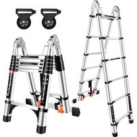 3.8M(1.9+1.9) Telescopic Ladder, Folding Ladder with Removable Pulley, Aluminum Telescopic Stepladder, Load 150kg