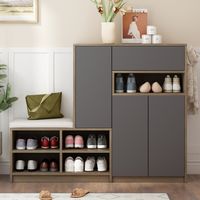Banc et meuble à chaussures 2 en 1, étagère à chaussures multifonctionnelle avec siège rembourré, solution de rangement polyvalente avec étagères réglables pour couloir (Gris)