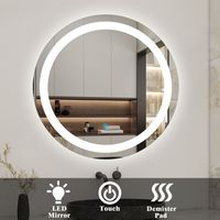 Round Bathroom Mirror with LED Lights 60cm, Illuminated Wall Mounted Backlit Vanity Mirror with Demister, Anti-fog Large Circle Makeup Mirror
