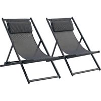 Set 2 Sedie Poltrona Sdraio da Esterni, Pieghevoli e Reclinabili, in Alluminio, 96.5x58x91.5 cm, Grigio Scuro