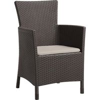 Keter Gartensessel Iowa, braun/taupe, inkl. Sitzkissen, Kunststoff, flache Rattanoptik, wetterfest, UV-beständig, TÜV-zertifiziert bis 110kg
