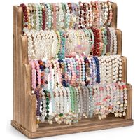 A four-tiered bracelet rack for displaying and storing bracelets, watches, hair ties, and showcasing rustic wooden jewelry and handicrafts.