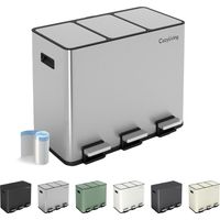 Premium Stainless Steel Triple Compartment Pedal Bin 15L+15L+15L SILVER MATTE