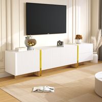 Mueble para TV con 3 Puertas y 2 Cajones, Bisagras Amortiguadas, para Salon, MDF, 190 x 35 x 45 cm, Blanco Oro