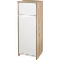 kleankin Armario Auxiliar de Baño con 1 Cajón y 1 Puerta Mueble Auxiliar de Baño para Salón Aseo Dormitorio Estilo Moderno Antivuelco 32,6x30x90 cm Blanco y Natural