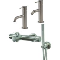 Ensemble mitigeur lavabo, mitigeur bidet et kit baignoire en couleur acier brossé Gattoni Easy KITEASY7NS