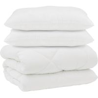 Couette avec Oreillers 3 pcs Blanc Microfibre et Plumes D'oie