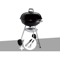 Barbecue à charbon Compact Kettle 57 cm + Housse + Kit ustensiles Premium 2 pièces - Weber