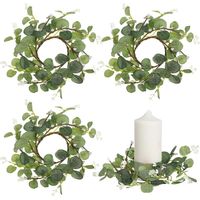 4 couronnes de bougies, anneaux de bougies, petites couronnes d'eucalyptus, anneaux de bougies-15.00X15.00X2.00CM-Green