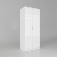 ELEGANT Wardrobe Storage 2 Doors White High Gloss Include Metal Handles and Removable Hanging Rod