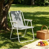Chaise de jardin pliante en fer et tissu Oxford gris foncé avec accoudoirs, ultra légère