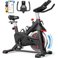 Magnetic Exercise bike for Home, with Quiet Indoor Cycling, Improved LCD Monitor, Tablet Holder, Breathable Seat and App, Supports up to 396 lbs