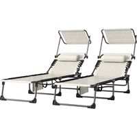 Tumbonas Plegables avec Reposacabezas Parasol Bolsillo Latéral Respaldo Inclinable 5 Positions Crema 2 Pièces