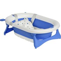 Bañera plegable bebé recién nacido hasta 3 años con tapón termo-sensible cojín azul 81,5x50,5x23,5 cm