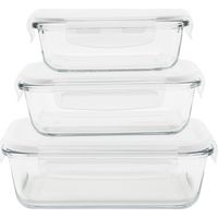 Set 3 Boîtes Conservation Pebbly Verre Borosilicate & Bambou Hermétique - Pebbly