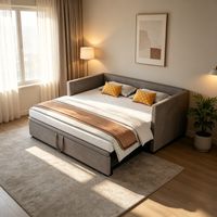 Lit Gigogne 90/180×200, Canapé lit extensible, Lit rembourré en velours, sommier à lattes – Pour petits espaces, sans matelas