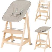 Chaise haute évolutive 2-en-1 - ROBA - BORN UP - Transat inclinable 'Greyish matelassé' inclus - Bois naturel