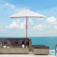 Neigbarer Gartenschirm (2 x 1,5 m) mit 6 Streben, Tannenholzstange und Seil, beige