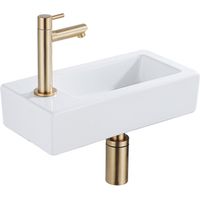 FugaFlow Efficiente Pietra Ensemble de fontaine - 37,5x18,5x9cm - céramique - trou de robinet à gauche - robinet de fontaine en laiton brossé -