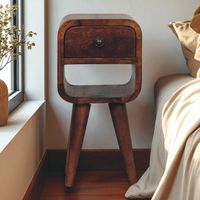 Solid Wood Extra Mini Chestnut Curve Lower Bedside,1 Drawer,1 Open Slot, Brown